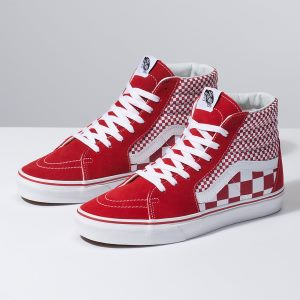 Vans Bayan Spor Ayakkabı Mix Checker Sk8-Hi Kırmızı/Beyaz | 23027-907